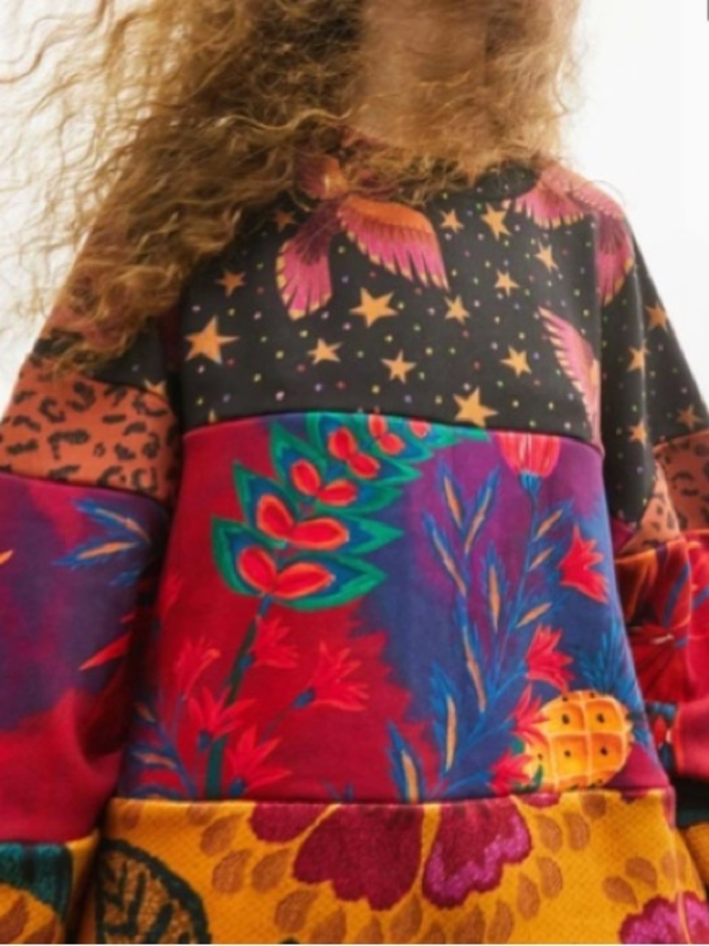 FARM Rio Mixed Tropical Print Sweatshirt Oversized Bird Leopard Star Size XS